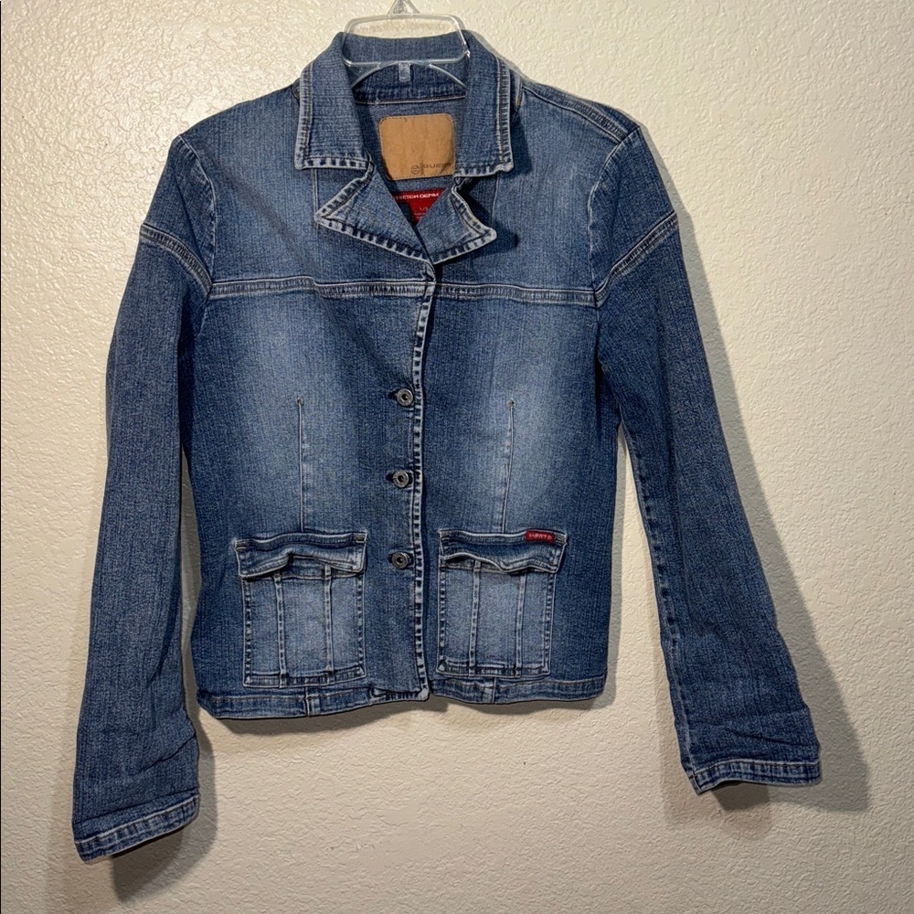 Guess Denim Jacket Women’s L Fitted Trucker Blue Y2K Vintage Jean Jacket